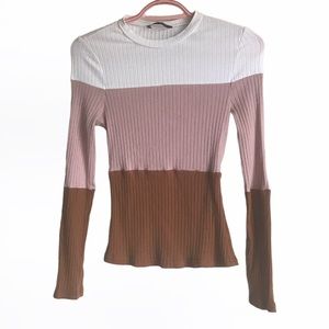 SHEIN Colorblock Rib Knit Slim Long Sleeve Small Casual Sweater